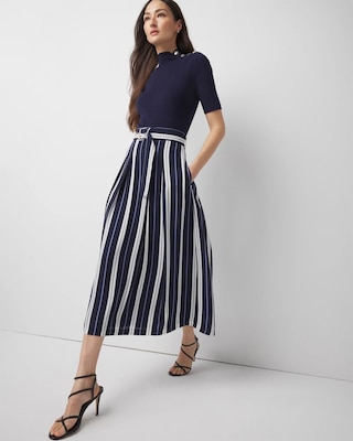 【INCHANT ME】Lower Stripe Midi Skirt Striped Midi Skirt | White House Black Market